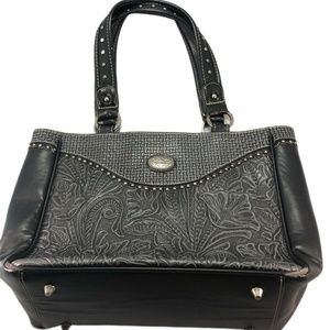 Trinity Ranch Handbag Black Tooled Leather
